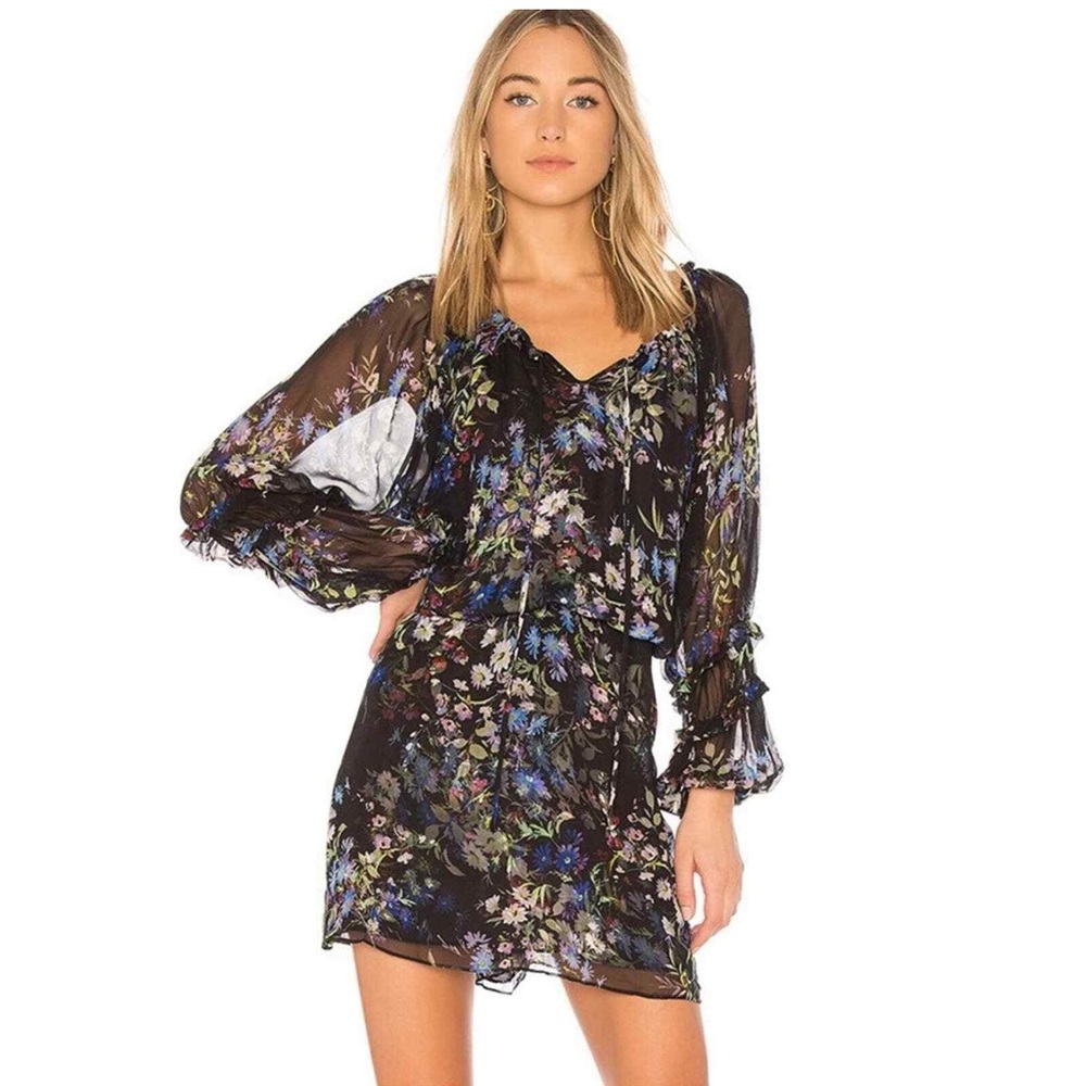 PARKER 100% Silk Floral Long Sleeve Mini Dress EUC Size Medium